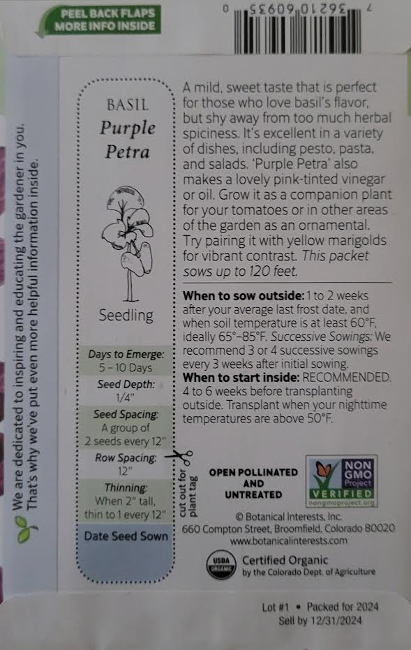 Botanical Interests Basil Purple Petra Organic Seeds