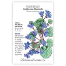 Seed packet for California Bluebells with botanical illustration and text.