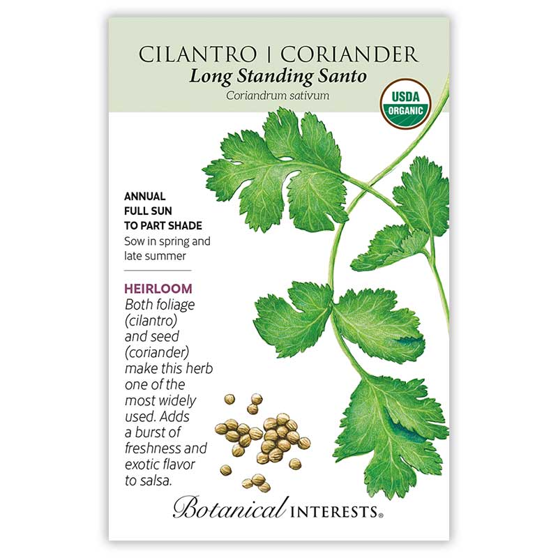 Botanical Interests Cilantro Coriander Long Standing Santo Organic Seeds 10 grams
