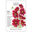 Cosmos Rubenza seed packet with red flowers and Botanical Interests branding