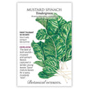 Seed packet for Mustard Spinach with green leaves and Botanical Interests branding.