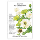 Zinnia seed packet with illustrations of flowers and text on a white background