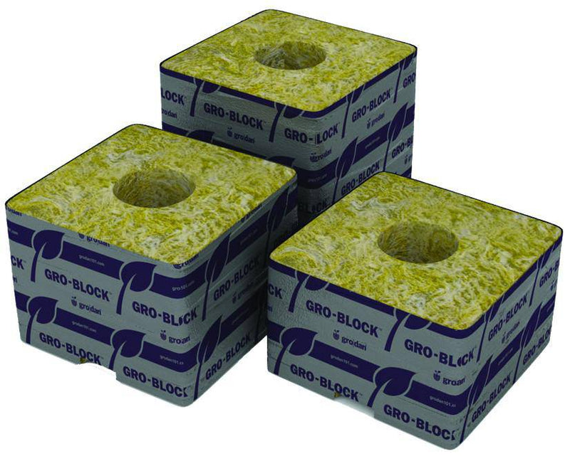 Grodan Delta 4 Block, 3" x 3" x 2.5" with hole (1 Strip) 8 Blocks/ Strip - CF Hydroponics