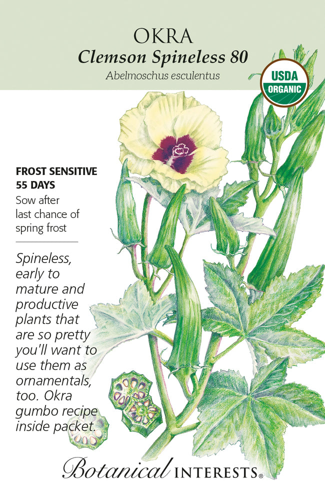Botanical Interests Okra Clemson Spineless 80 Organic Seeds - CF Hydroponics