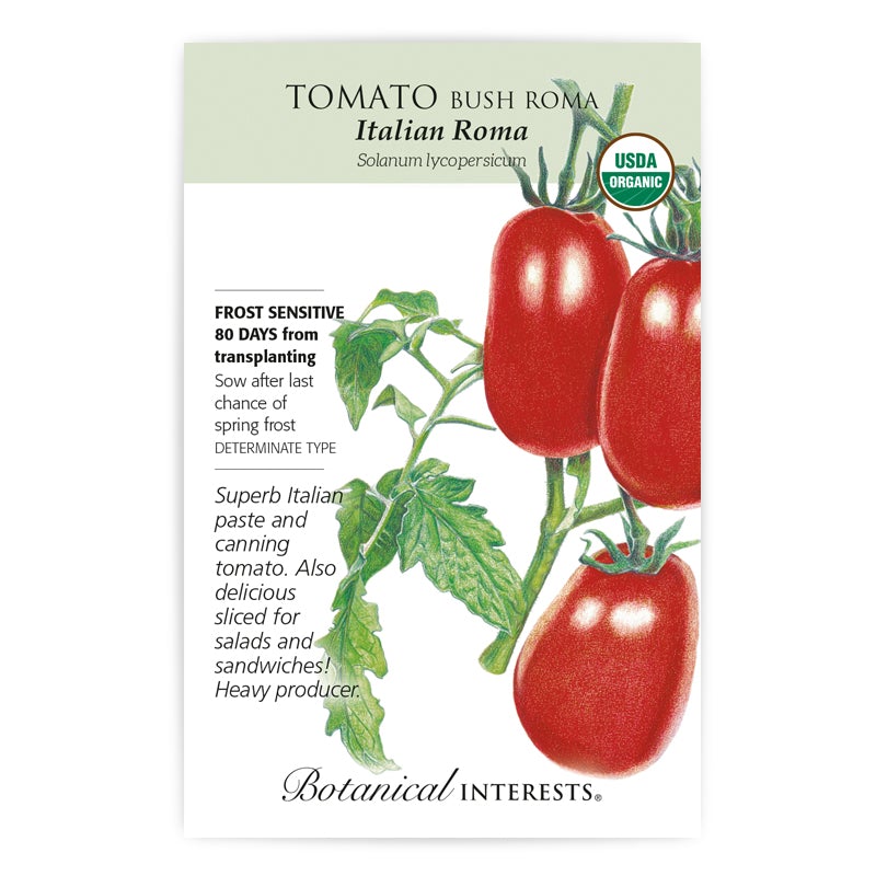 Botanical Interests Tomato Bush Italian Roma Organic Seeds - CF Hydroponics